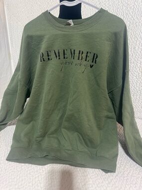 Gildan Olive Green Sweatshirt with Pink Accent